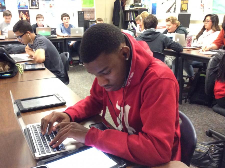 Lawrence Pettis hard at work in English 12.