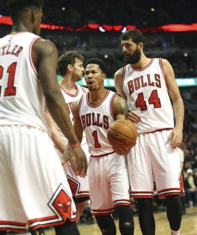 Derrick Rose (1) during Monday's game against the Milwaukee Bucks (Nuccio DiNuzzo/Chicago Tribune/TNS).