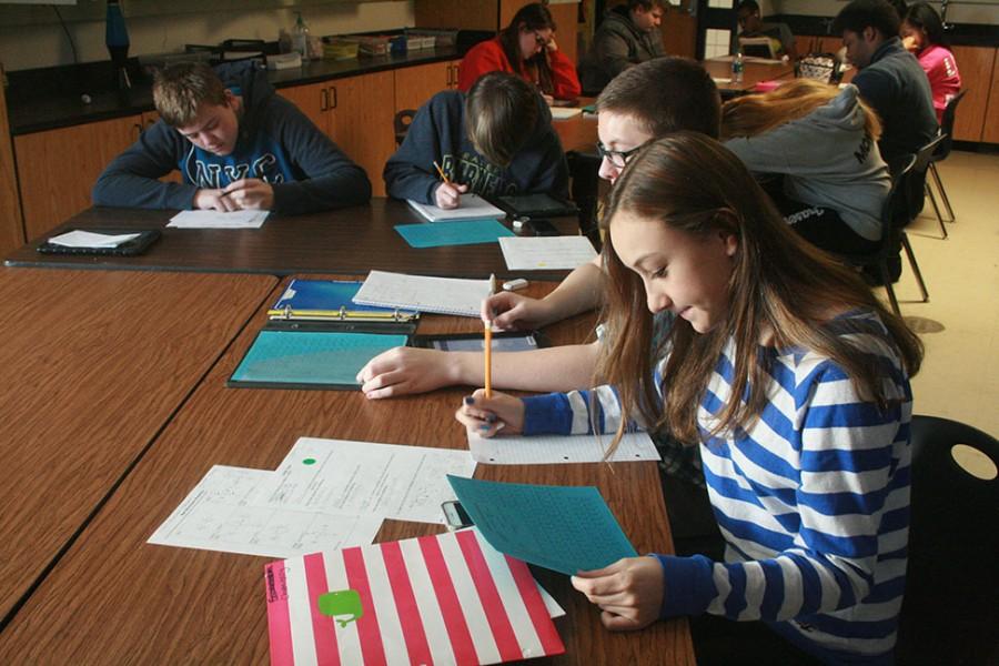 Sophomore Yasmeen Kerek diligently works in her Chemistry class.