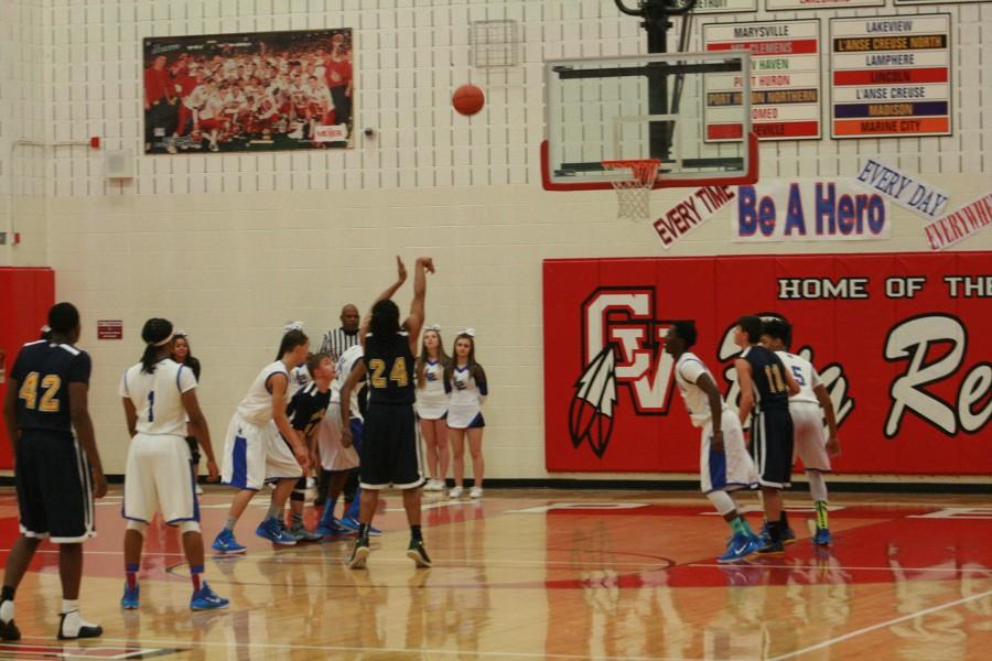 Marcus Rice of Fraser shoots a free throw against L'Anse Creuse.