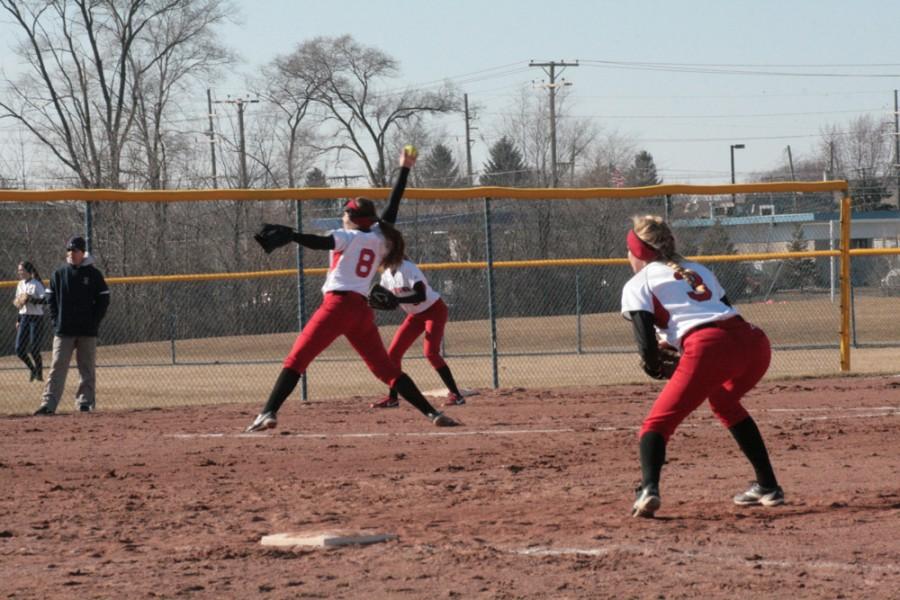 Chippewa's Laura Miller (#8) pitching against Fraser.